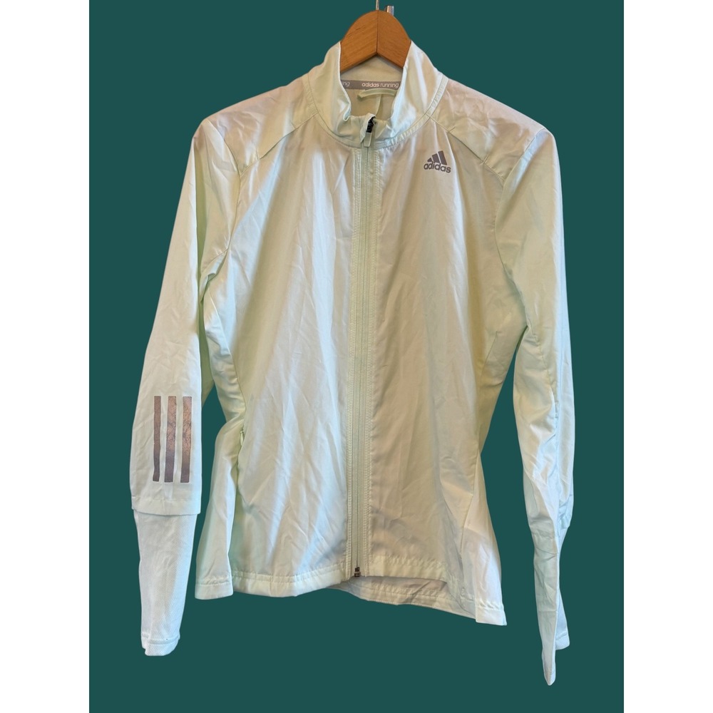 Adidas Running Climalite Windbreaker Jacket Light Green Reflective Women Small